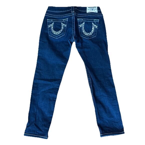 True Religion Stella Women's Size 26 Dark Wash Skinny Stretch Bling Crop EUC - Picture 2 of 9